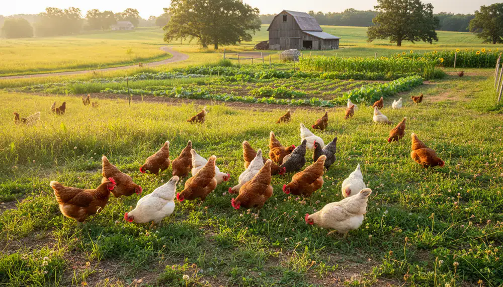 Poules en plein air dans notre ferme biologique